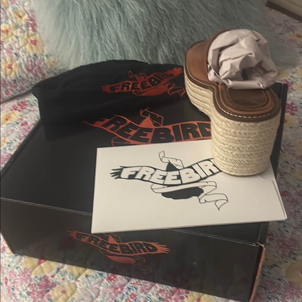 Freebird Tan and Cream Espadrille Platforms